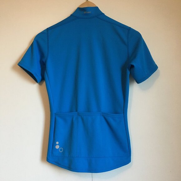 MEC Bright Blue Bubble Short Sleeve Zip Collar Mock Neck Sports Top - Picture 2 of 16
